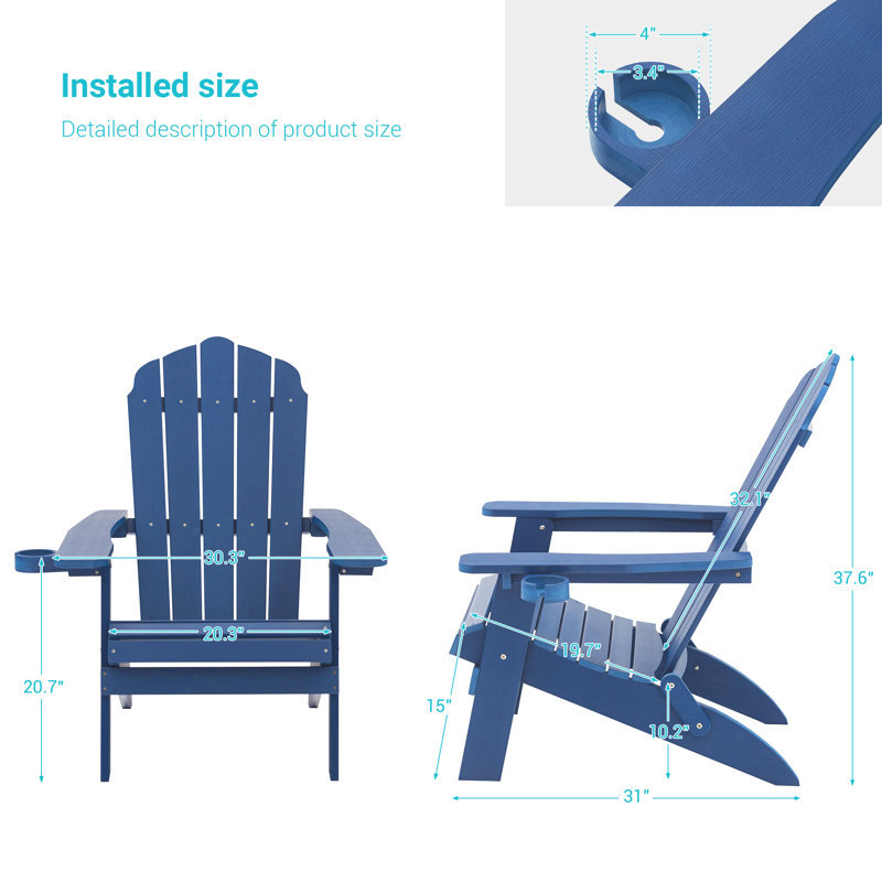 Chaise Adirondack pliante en plastique Halstein, Bleu marine