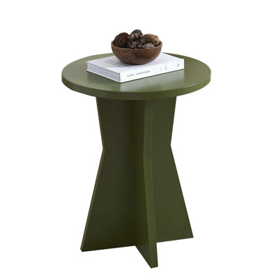 Round Side Table, Modern Pedestal Base Accent Table for Living Room, Bedroom, Bedside, or Office - Avocado