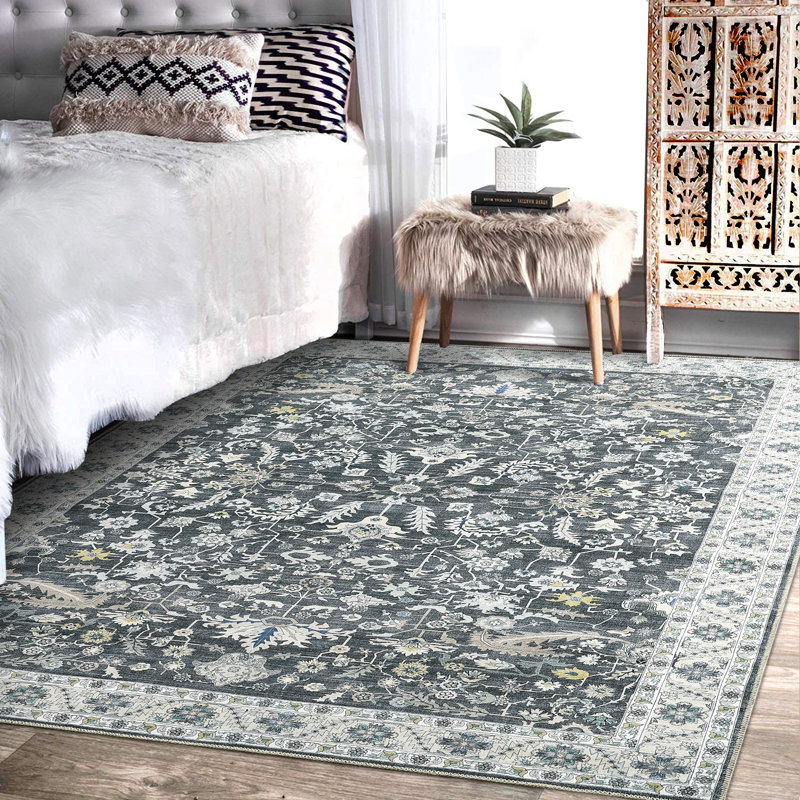 Tapis gris en polyester Clouis, Rectangle 8 pi x 10 pi