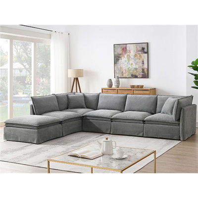 Canapé modulaire modulaire avec repose-pieds mobile, mobilier d'intérieur rembourré à 6 places pour une combinaison libre et un confort personnalisé dans le salon et l’appartement