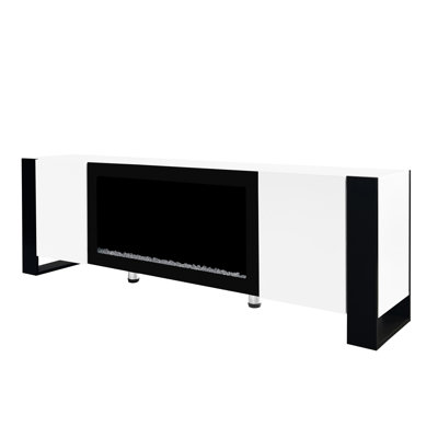 Meuble télé avec foyer électronique 34,2 po, apparence blanche, structure simple, 2 grands compartiments de rangement