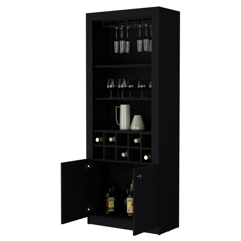 Meuble-bar noir avec tablettes polyvalentes