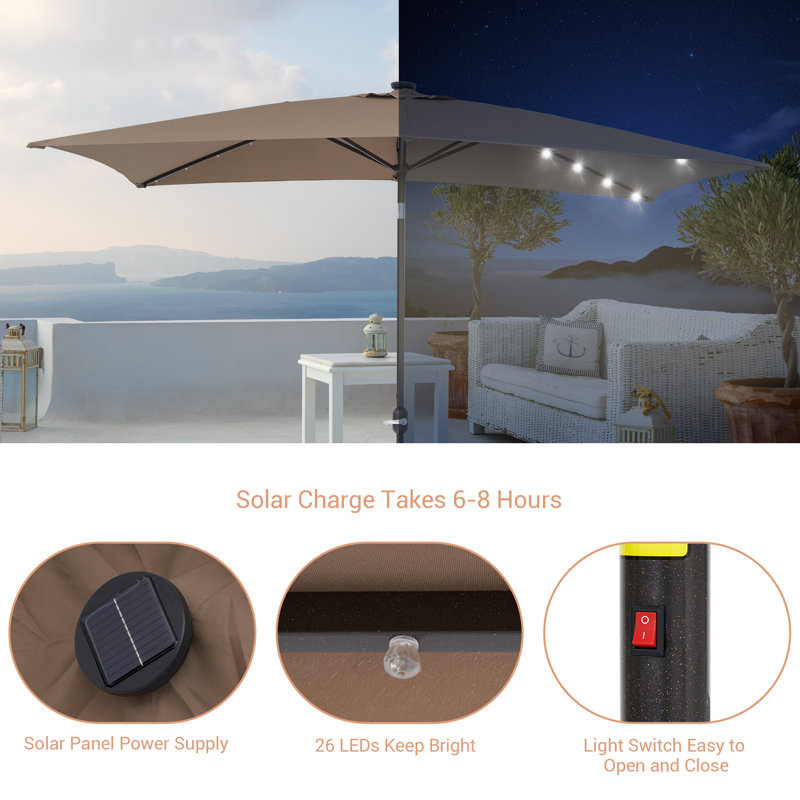 Parasol de marché solaire à DEL 10 po x 6,5 po Wylde, Kaki