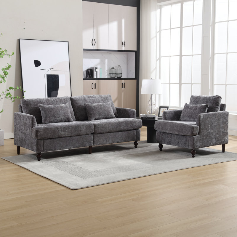 Ensemble de salon en chenille 2 pièces, Gris