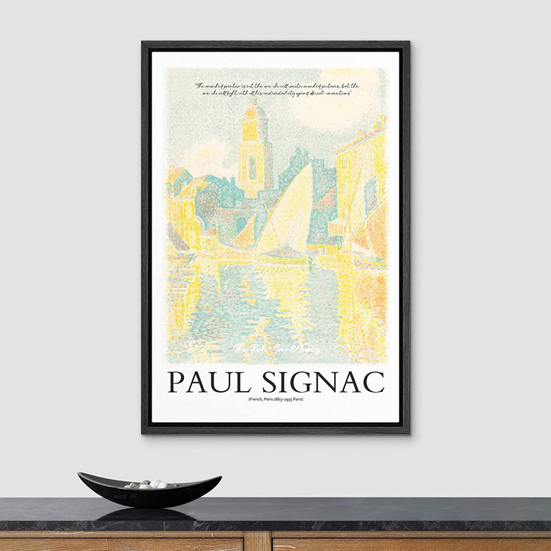 "Pastel Saint Tropez Nature Wilderness" par Paul Signac - impression sur toile, H 24 po x l 16 po x P 1,5 po, Cadre noir