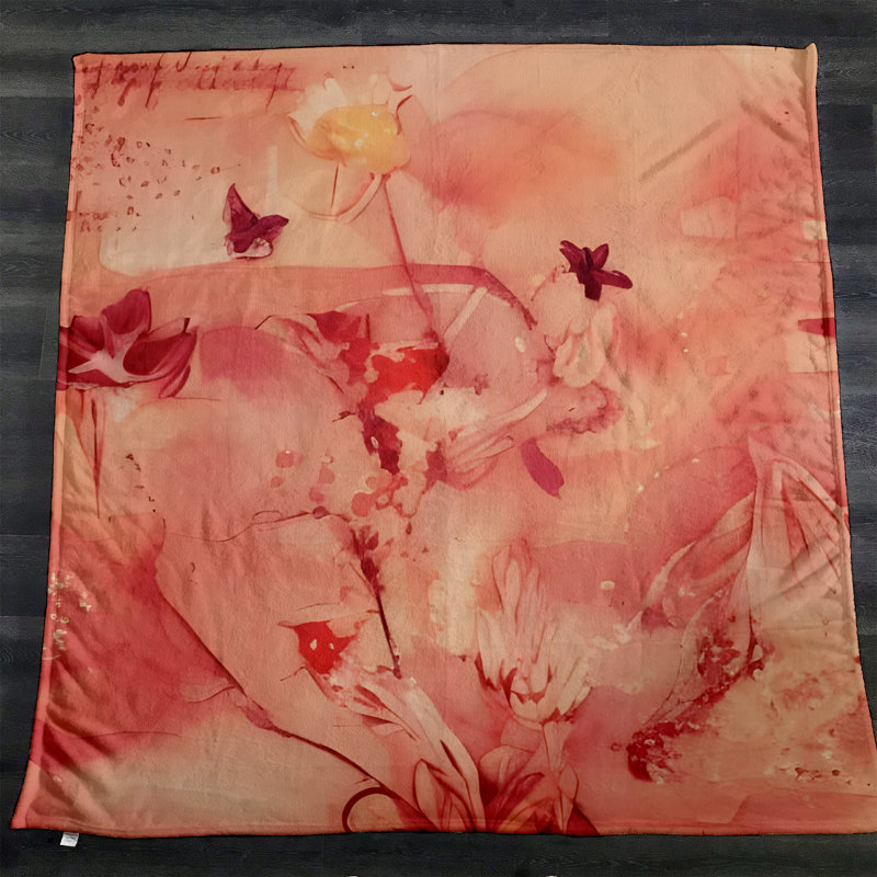Throw Blanket, 51" W x 60" L, Floral/Abstract, Orange/Red