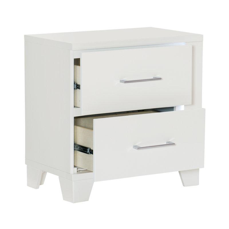 Table de chevet 1pc blanche avec finition brillante blanche