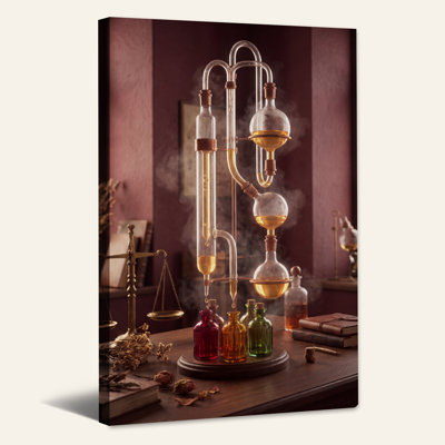 Art rétro sur toile, appareil de distillation de verre rétro avec toile ambre liquide