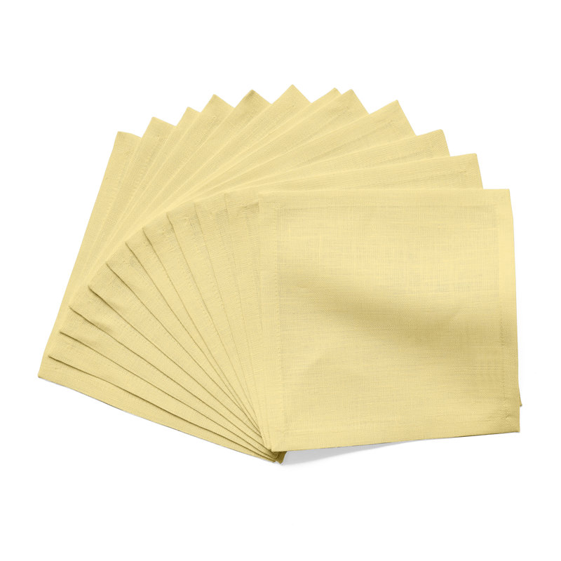 100% Pure Linen Cocktail Napkins - Athena, 6" x 6", Yellow