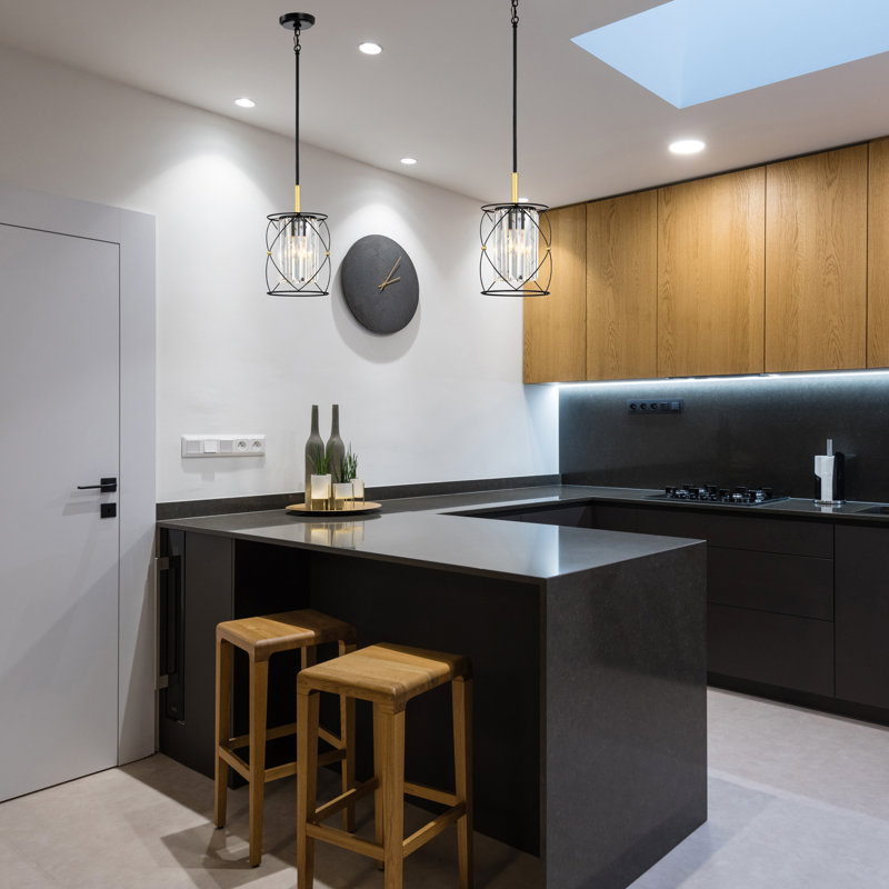 Joree 1 - Light Black/Gold Caged Pendant