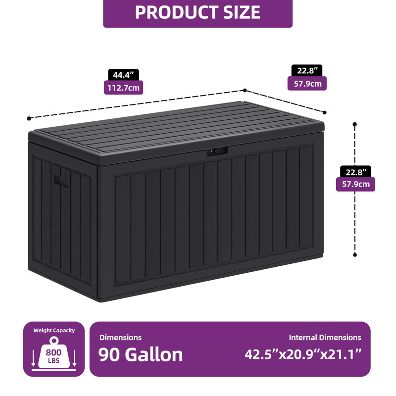 YITA 90 Gallon Water Resistant Resin Lockable Deck Box, Black