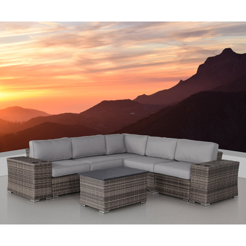 Wicker Fully Assembled 4 - Person Seating Group with Cushions, Mixed Gray