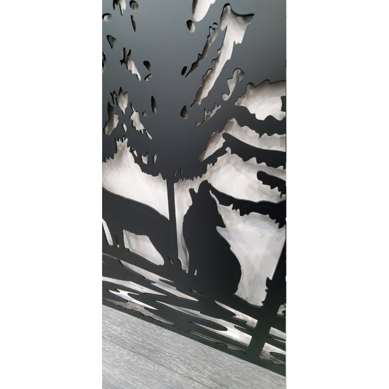 Panneau d'intimité en aluminium découpé au laser Bear and Wolfs - Art mural d'extérieur en métal thermolaqué, cloison décorative de clôture de jardin