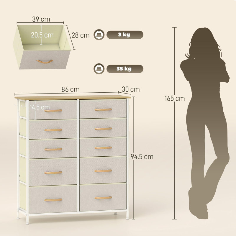 86cm W 10 - Drawer Chest of Drawers, Beige