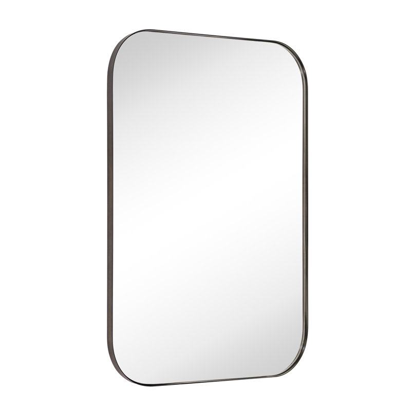 Josilyn Mid-Century Modern Chic Metal Rounded Wall Mirrors, 36" x 24", Oil Rubbed Bronze