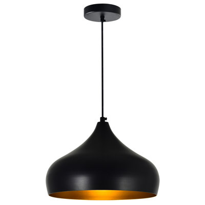 16'' Black Down Pendant – Modern 1-Light Fixture for Dining Room, Kitchen Island – E26 LED Compatible, Adjustable Down Rod