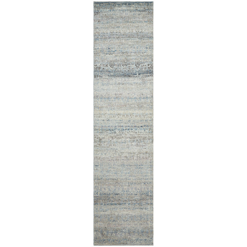 Nomad Haven Wool Hand Knotted Area Rug in Misty Sky, 2'6" x 10'