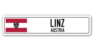 Plaque de rue Linz, drapeau autrichien en aluminium