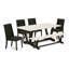 6 Piece Dining Room Table Set Contains a Rectangle Kitchen Table with V-Legs and 4 Black Linen Fabric Parson Chairs with a Bench, Wire brushed Black-290442641-290442670-290442671