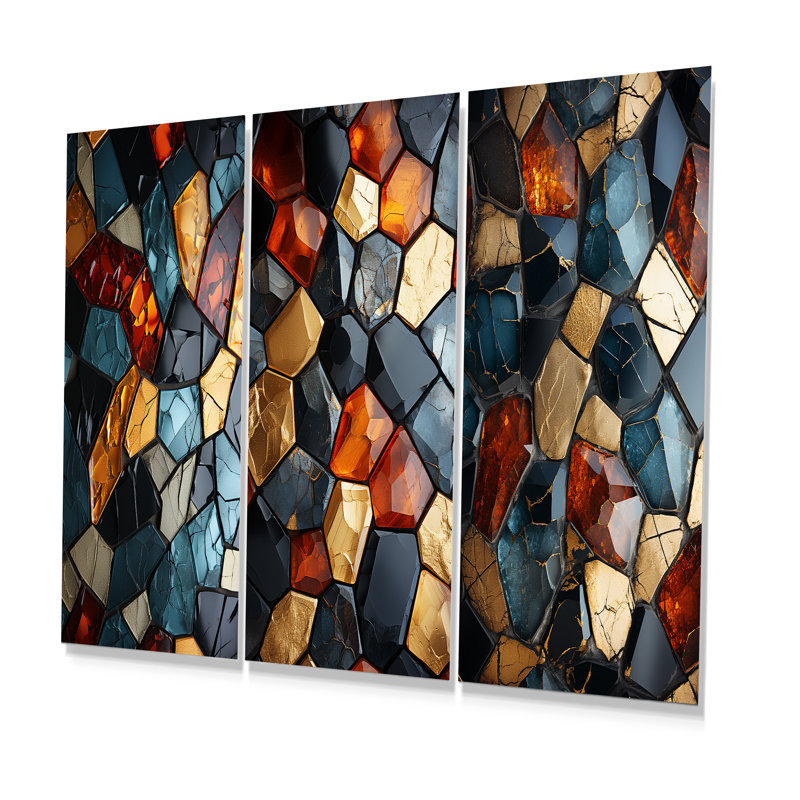Carrelage mosaïque cubique doré et bleu I, H 32 po x l 48 po