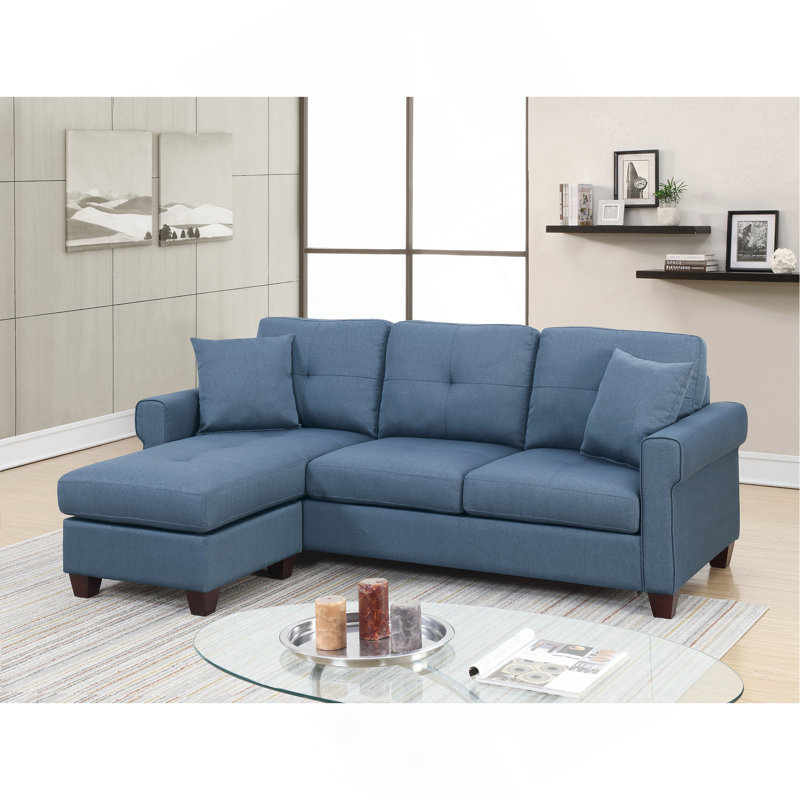 Canapé modulaire réversible en polyfibre bleu capitonné