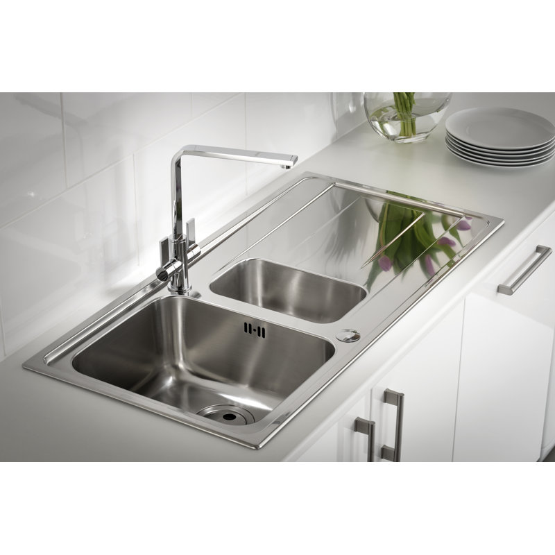 Abode Designs Ixis 500mm W Double Bowl Stainless Steel Kitchen Sink with 2 Faucet Holes
