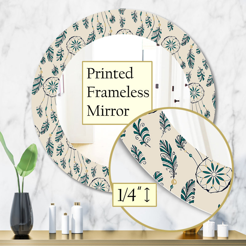 Plumes 24 - Miroir bohémien et éclectique, H 31,5 po x l po