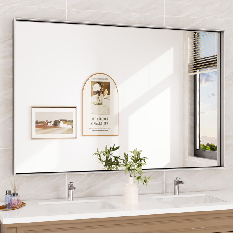 Miroir de vanité encadré / Miroir d'appoint, Argent, 60 po x 40 po