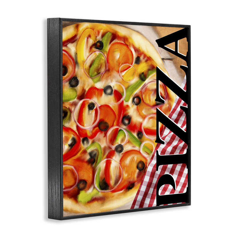 Giclée encadrée de pizza traditionnelle gastronomique, design par Kim Allen, H 30 po x l 24 po, Giclée encadrée noir minuit