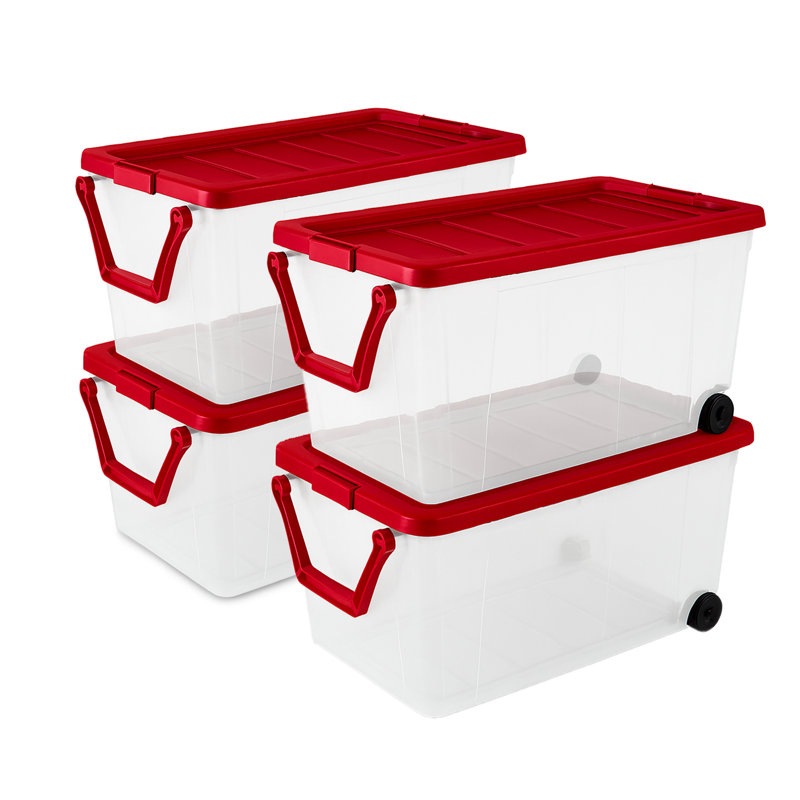 Sterilite 160 Qt Wheeled Storage Box, Large Plastic Container with Lid, 4 Pack