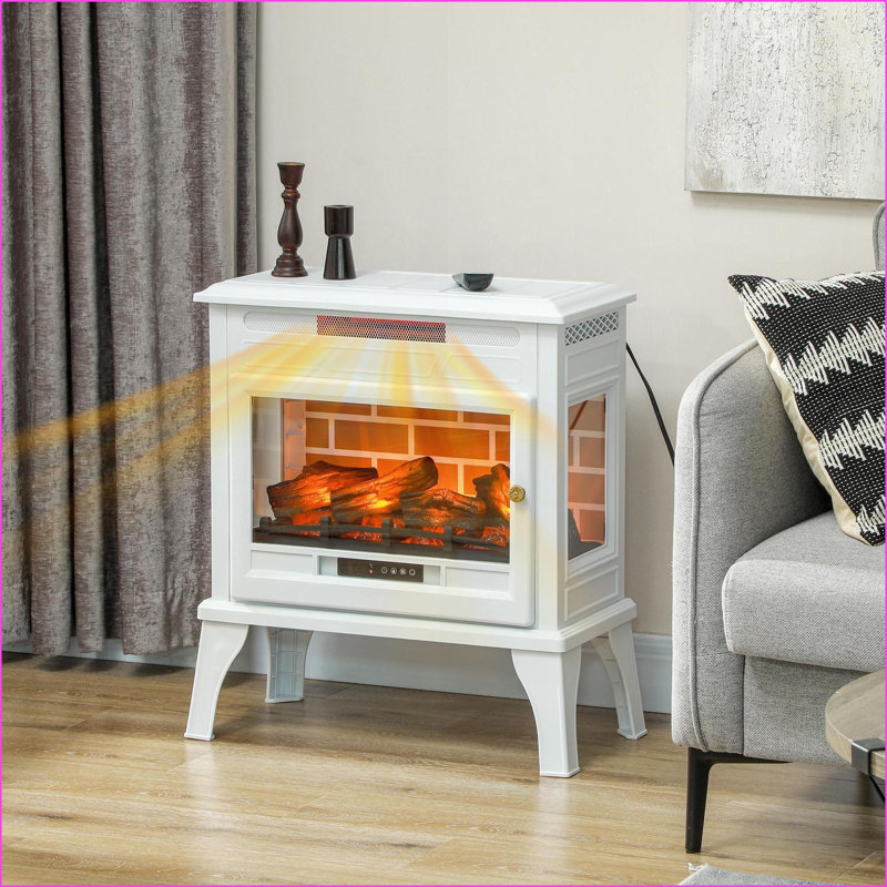 Chaufferette électrique autoportante 24 po avec télécommande, flamme 3D, thermostat, blanc neige | Blanc | Acier