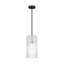 Luminaire suspendu de cuisine 1 lumière Liouet au fini noir minuit avec abat-jour côtelé transparent-112699600