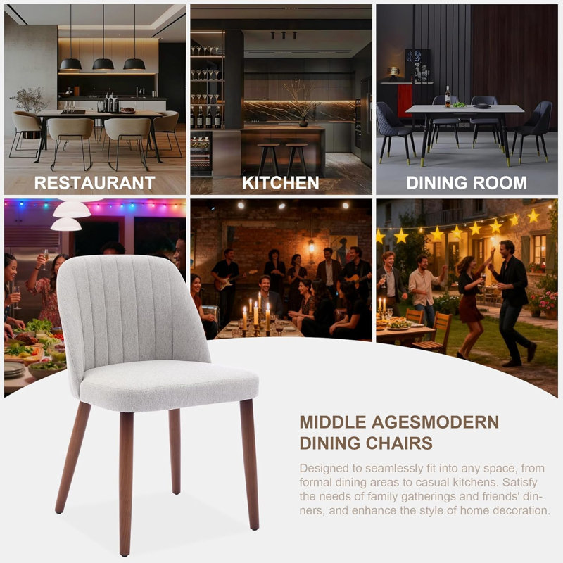 Set of 8 Modern Linen Upholstered Dining Chairs, Solid Wood Legs with Anti-Slip Floor Protectors, Contemporary Accent Seating for Kitchen, Dining Room and Living Room Decor