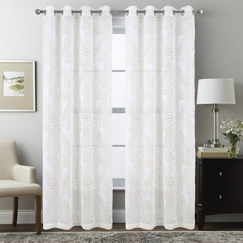 Faye Semi Sheer Metallic Window Curtain Panel, 54" W x 84" L, Taupe