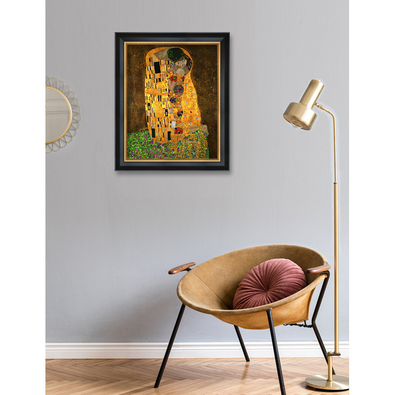 Le baiser de Gustav Klimt. Reproduction d'art classique. Estampe numérique sur toile, art mural, H 16 po x l 20 po, Noir