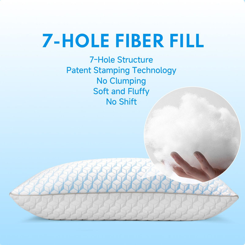 Oreiller de lit rafraîchissant, oreiller en tissu de glace à double face rempli de fibres à 7 trous pour ceux qui dorment sur le dos