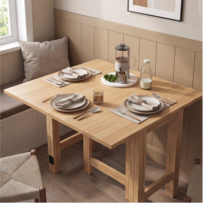 TOPMAX Farmhouse Extendable Dining Table with Drop Leaf, Natural Wood Finish, Space-Saving for Small Places, Seats 4