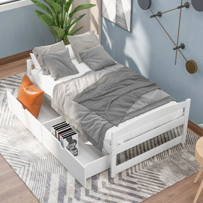 Lit simple Space avec tiroirs blancs - Plateforme de qualité moderne et fonctionnelle
