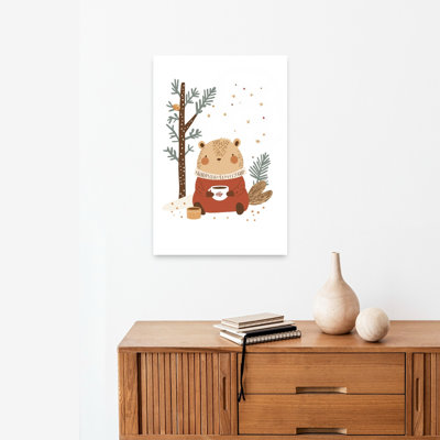 Cozy Winter Beaver Abstract Contemporary Pine Tree Squirrel Animal Forest Wall Art Print 1 Piece Wrapped Canvas Wall Art