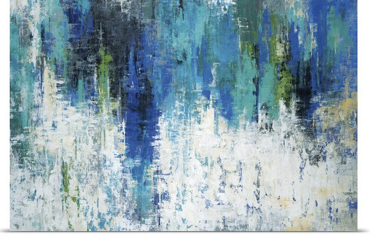 Large Blue and Green Abstract Landscape Canvas Art