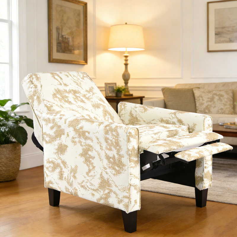 Fauteuil inclinable rembourré avec dossier en bois de hêtre massif