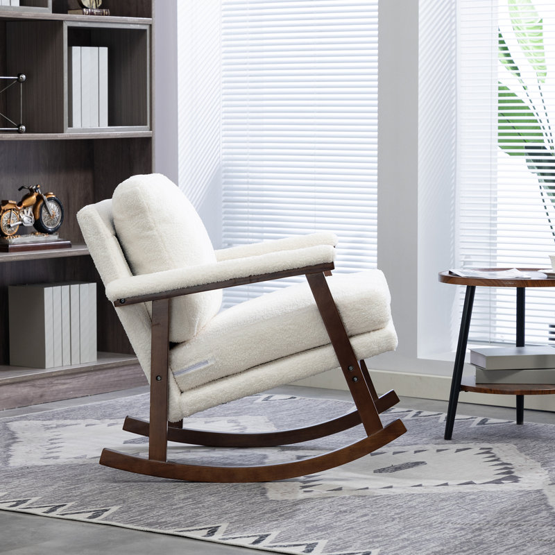 Chaise berçante en velours avec dossier Mid-Century, Blanc