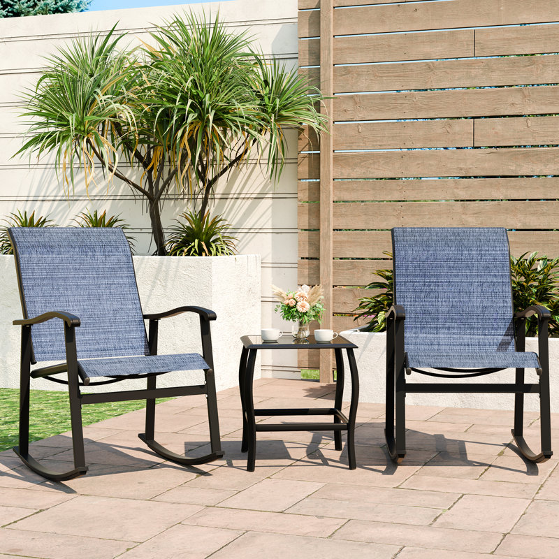 Armyn 2-Person Outdoor Patio Rocking Set, Denim Blue