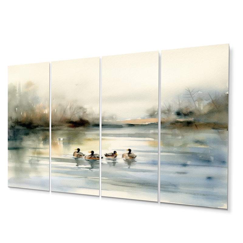 «Ducks In Pond II - Animal Duck», ensemble de reproductions d'art en métal