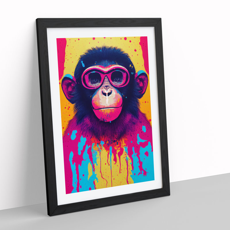 Paint Splash Monkey No.5 - Framed Print, Black Framed, 64cm H x 46cm W x 2cm D