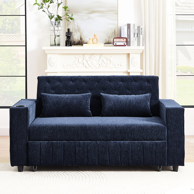 Lit escamotable 61,4 po, bleu avec poches latérales pratiques et charge réglable pour les petits espaces, Bleu