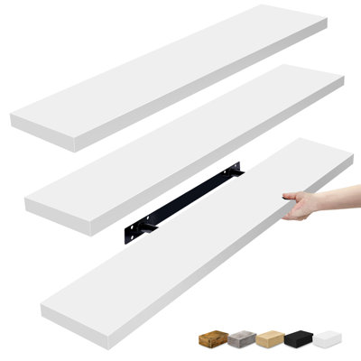 Sorbus Floating Shelves for Wall - Set of 3 Long Floating Shelves for Bedroom, Kitchen, Living Room, Bathroom Shelves, Farmhouse Home Decor - Wall Mounted Floating Shelves - Long, White