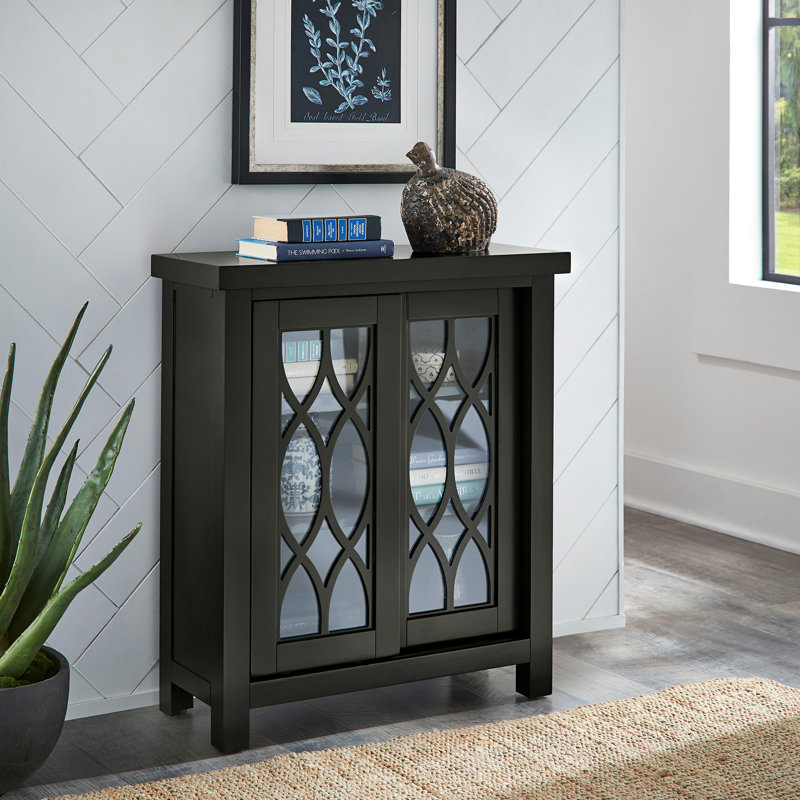 Geometric Glass Door Storage Cabinet with Adjustable Interior Shelves
, Black