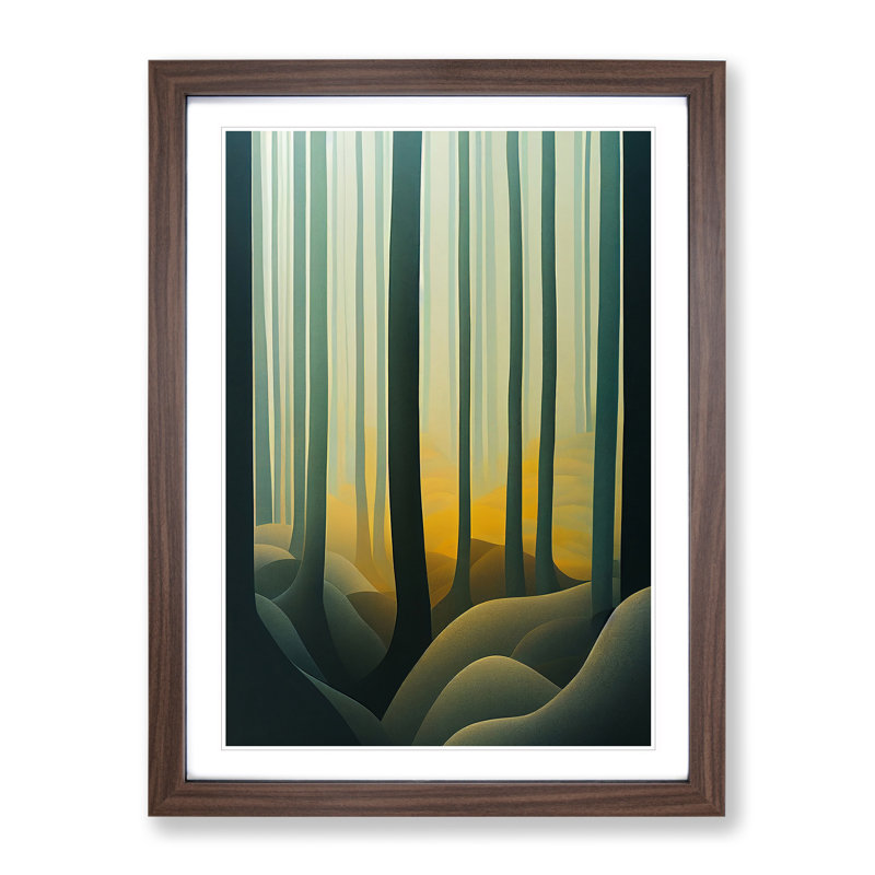 Classic Forest Abstract - Wall Art, 36cm H x 27cm W x 2cm D, Walnut Framed, White