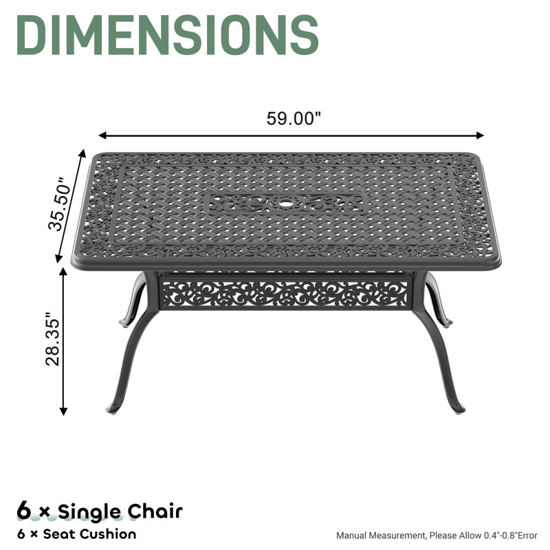 Table de salle à manger de patio avec trou pour parasol, table de salon, 35,5 po x 59 po x 28,35 po